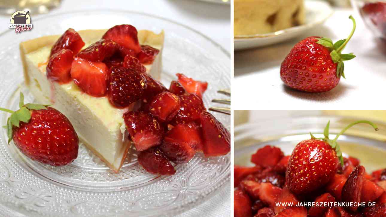Cremiger Käsekuchen mit Amaretto-Erdbeeren