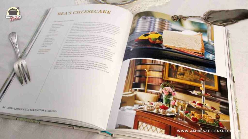 Lunch in London, Abbildung der Seiten 86 und 87 mit dem Rezept von Beas Cheesecake