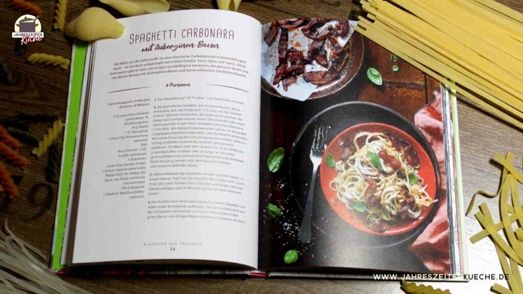 Abbildung von Spaghetti Carbonara aus dem Buch Vegane Pasta auf Seite 55
