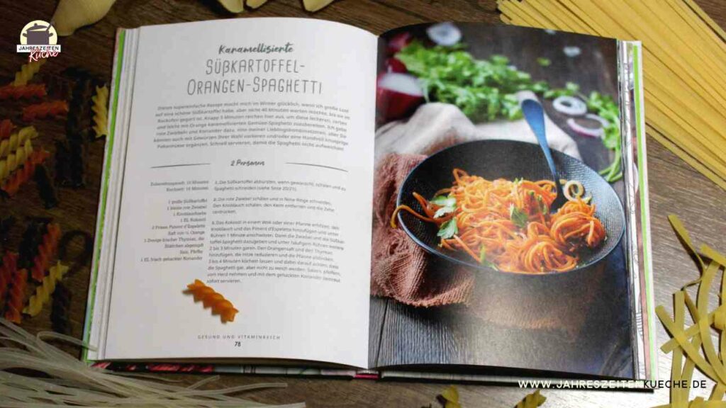 Abbildung von Süßkartoffel-Orangen-Spaghetti aus dem Buch Vegane Pasta auf Seite 79